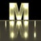 Character M font with reflection. Light bulb glowing letter alph