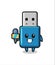 Character mascot of flash drive usb as a news reporter