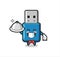 Character mascot of flash drive usb as a waiters