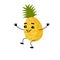 Character pineapple jumping with happiness. Cute funny character fruit pineapple with legs and handles