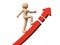 A character riding a big rising arrow. He represents growth. White background. 3D illustration