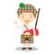 Character from Scotland dressed in the traditional way with kilt and bagpipes.
