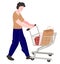 Character shopping buying products pushing cart