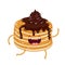 Character stack of pancakes with chocolate syrup and chocolate powder