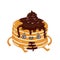 Character stack of pancakes with chocolate syrup and chocolate powder