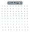 Character vector line icons set. Personality, behaviour, trait, integrity, reputation, disposition, nature illustration