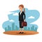 Character woman manager suit briefcase cityscape labor day