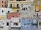 Characteristic colored houses to Ponza in Italy.