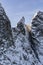 Characteristic peak in the High Tatras - Zabi Kon. A popular destination for climbers in snow rime