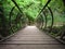 Characteristic pedestrian wooden bridge with a metal grating par