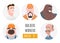 Characters avatars in cartoon flat style. Guys middle and old age. User faces in trendy flat style. Workers and builders