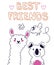 Characters card cute llama koala and bird with a smile, on a white background. Text best friends It can be used for