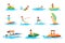 Characters Do Summer Water Sport Illustrations Set