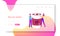 Characters Drink Hot Beverage in Winter Holidays Cold Season Landing Page Template. Tiny Man and Woman Hold Huge Cup