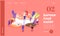 Characters Eating and Cooking Korean Cuisine Landing Page Template. People with National Fan, Tourists around Huge Dish