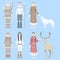 Characters eskimos women and men dressed in national costumes with ethnic weapons animals reindeer white wolf