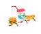 Characters hamburger, hot dog, cocktail cup. Vector. Logos for fast food. Funny illustration of food delivery. Cartoon signs,