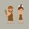 The characters of men and women in prehistoric outfits.