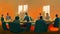 Characters, Office staff sitting at a boardroom table having a video conference meeting