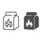 Charcoal bag line and solid icon, picnic concept, Barbecue coal bag sign on white background, Coal for fire in packing