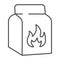 Charcoal bag thin line icon, picnic concept, Barbecue coal bag sign on white background, Coal for fire in packing icon