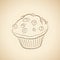 Charcoal Drawing of a Muffin Icon on a Beige Background Vector Illustration