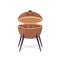 Charcoal grill for BBQ meat cooking. Barbecue brazier. Portable barbeque roaster with steaks and vegetables. Round