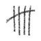 Charcoal hand drawn tally mark. Four sticks crossed out by slash line. Day counting sign on prison wall. Unary numeral