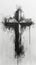 Charcoal sketch of black cross in abstract expressionism style. Concept of faith, Christianity, religious, Easter