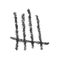 Charcoal tally mark sign. Number 5 in unary numeral system. Four hand drawn sticks crossed out by slash line. Day