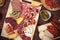 Charcuterie board with cured meat