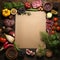 charcuterie notebook page borderline or frame, blank, vegetable, meat