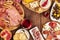 Charcuterie. A photo of various sausages and hams, deli meats, and a cheese platter
