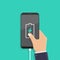 Charge battery notification, flat design vector illustration