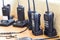 Charge, radio and walkie talkie for communication, equipment and battery with connection. Technology, tools and receiver