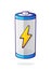 Charging energy status of electrical device accumulator. Empty charge level battery indicator with yellow