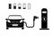 Charging station electric car black icons set.. Electric car charging icon isolated. Electric Vehicle electric car charging point