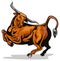 Charging texas longhorn bull