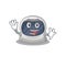 A charismatic astronaut helmet mascot design style smiling and waving hand