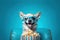 Charismatic and cheerful Chihuahua, starring in a movie night at home, Generative AI