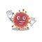 A charismatic coronaviridae mascot design style smiling and waving hand