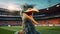 Charismatic Heron Mascot In Photorealistic Fantasy At Soccer Stadium