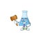 Charismatic Judge blue chemical bottle cartoon character design with glasses