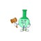 Charismatic Judge green chemical bottle cartoon character design with glasses