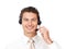 Charismatic latin businessman using headset