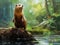 Charismatic Otter\\\'s Playful Stance: A Delightful Encounter by the Mossy Riverbank