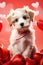 Charismatic Puppy Sitting: Adorable Faces, Red Ribbons, and Hear