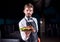 Charismatic waiter serves dish at a festive event.