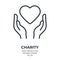 Charity concept. Hands holding a heart editable stroke outline icon isolated on white background flat vector illustration. Pixel