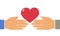 Charity concept. Heart in hands. Symbol of volunteering , help, mercy, love, goodness and hope. Vector illustration in